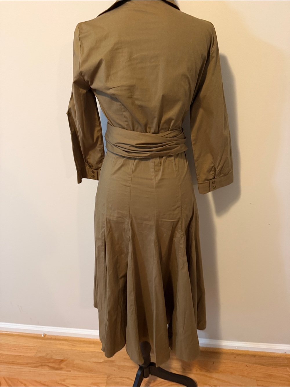 Double Zero Olive Midi Wrap Dress with Waist Sash - Picture 4 of 5